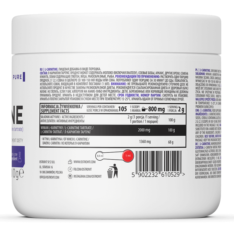 L-carnitin Pudr OstroVit L-Carnitine 210 g