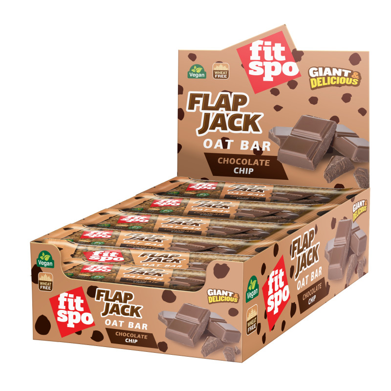Cutie 12 Batoane din Ovăz FitSpo Flapjack Oat Bar 80g Chocolate Chip