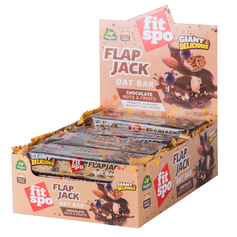 Cutie 12 Batoane din Ovăz FitSpo Flapjack Oat Bar 90g Chocolate Nuts and Fruits