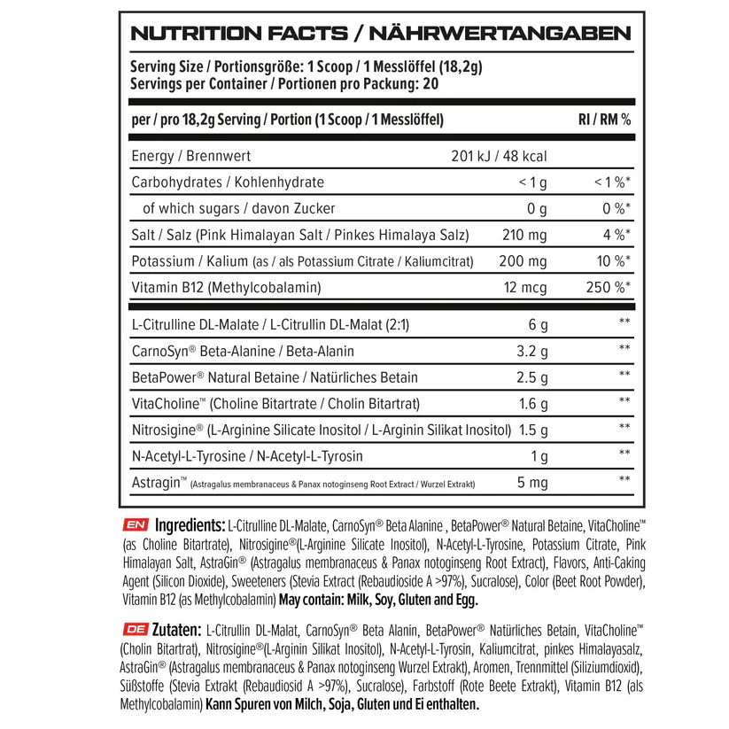 VAST V8 Nitro Pre-workout Fara Cafeina 330g