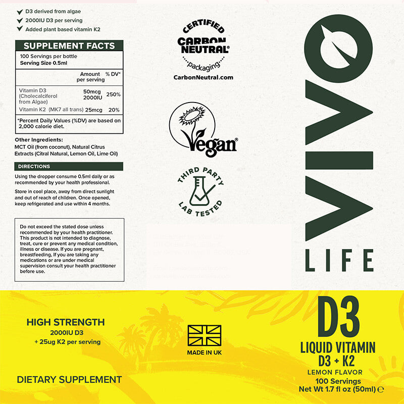 Vivo Vitamina D3 + K2 Lichidă 2000UI 50ml