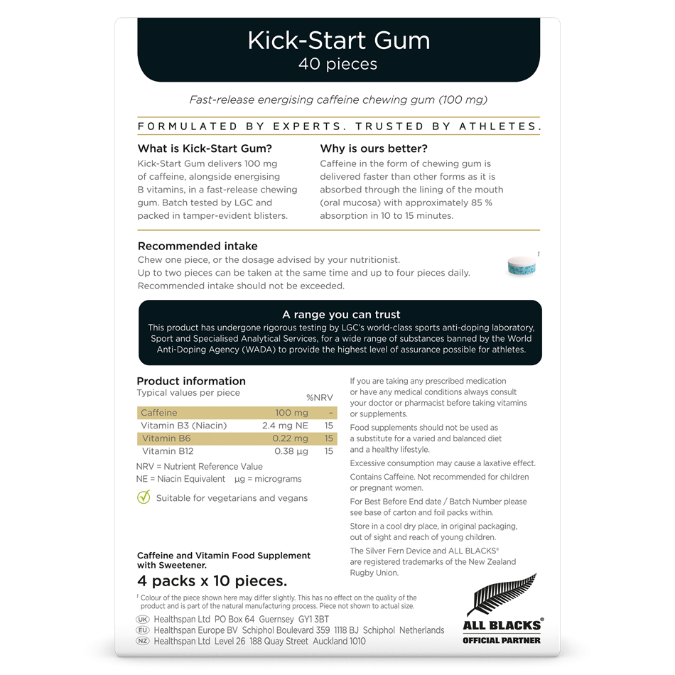 Gumă Energizantă Healthspan Elite Kick-Start Caffeine Gum 40 buc