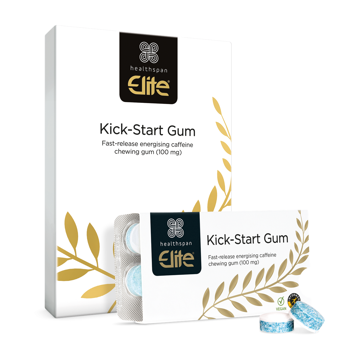Gumă Energizantă Healthspan Elite Kick-Start Caffeine Gum 40 buc