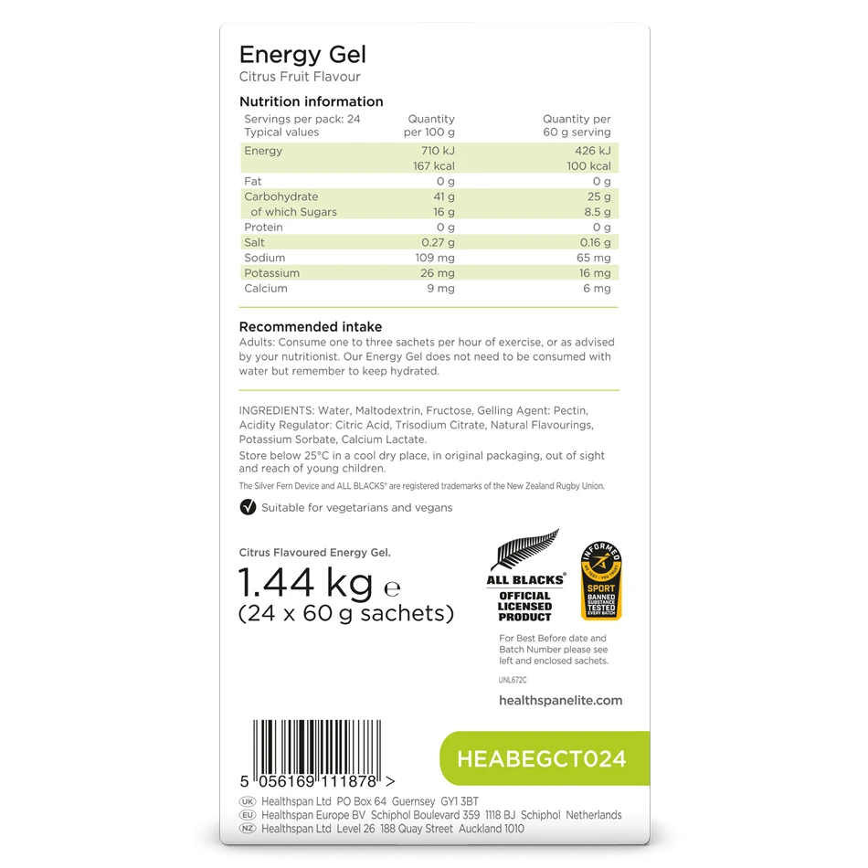 Gel Energizant Healthspan Elite Energy Gel 60g - Diverse arome