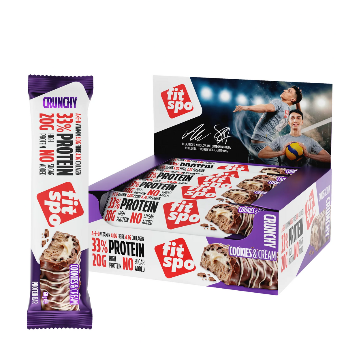 Cutie 12 Batoane Proteice FitSpo Crunchy Protein Bar 60g Diverse arome