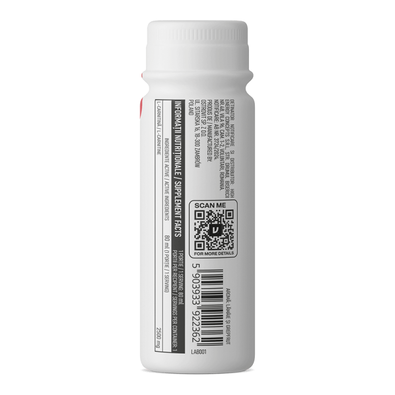 Cutie 20 Shoturi OstroVit L-Carnitină Lichidă 2500mg 80ml